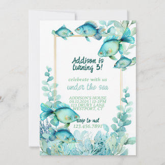 Under the Sea Watercolor Birthday Invitation Inbjudningar