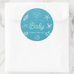 Under the Sea You Soon Blue Boy Baby Shower Runt Klistermärke