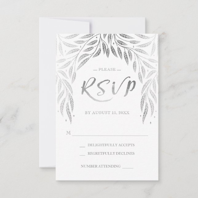 Under the Willows Bröllop RSVP Falskt Silver OSA Kort (Framsida)
