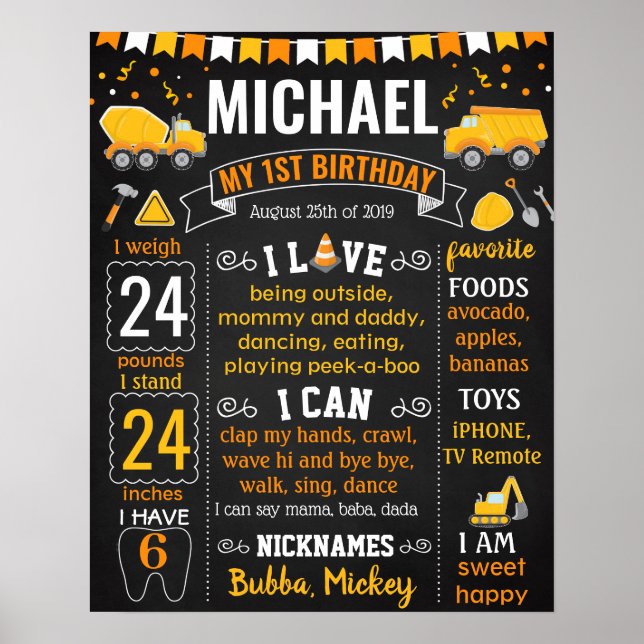 Under uppförande: Lastbilar Cars Birthday board Poster (Framsidan)