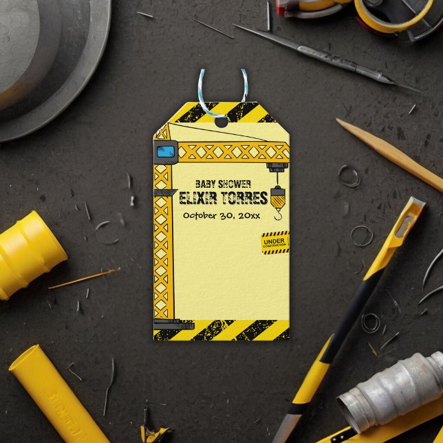 Under uppförandet av Torn är babydusch Presentetikett (Skapare uppladdad)