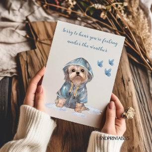Under väder med söt Yorkie blå akvarell Kort