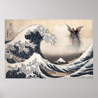 Under vågen vid Kanagawa med månjungfrun Poster