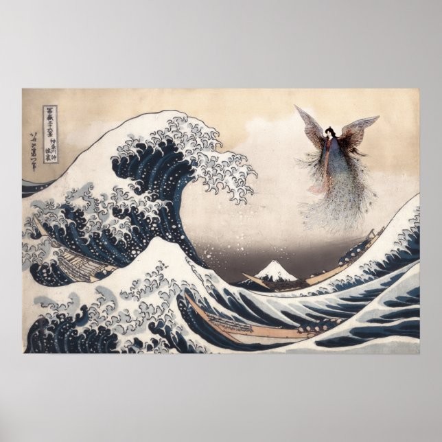 Under vågen vid Kanagawa med månjungfrun Poster (Framsidan)