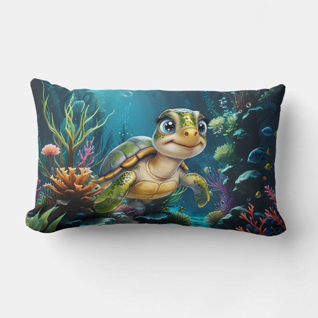 Under vatten äventyr med den heliga sköldpaddan. lumbarkudde (Framsida)
