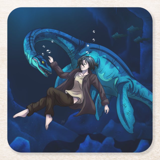Under vattnet med en Plesiosaurus Underlägg Papper Kvadrat (Framsidan)