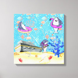 Under Water Deep Sea Shark Party Time Barn Rum Canvastryck