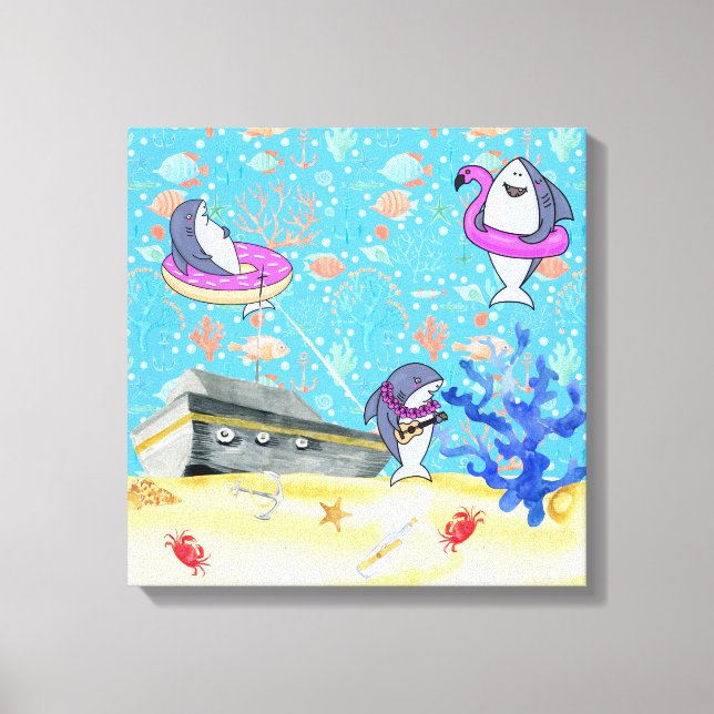 Under Water Deep Sea Shark Party Time Barn Rum Canvastryck (Framsida)