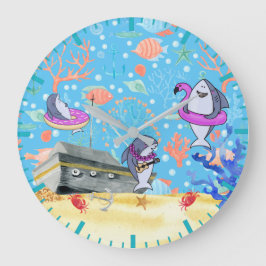 Under Water Deep Sea Shark Party Time Kids Stor Klocka