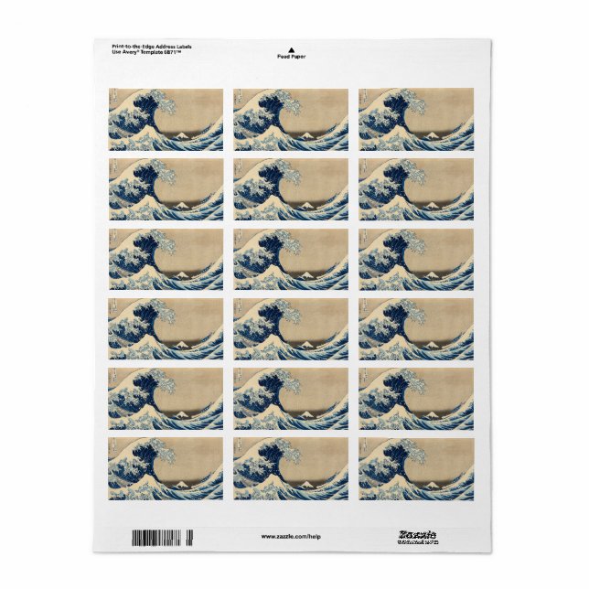 Under Wave off Kanagawa av Katsushika Hokusai Adressetikett (Helt Ark)