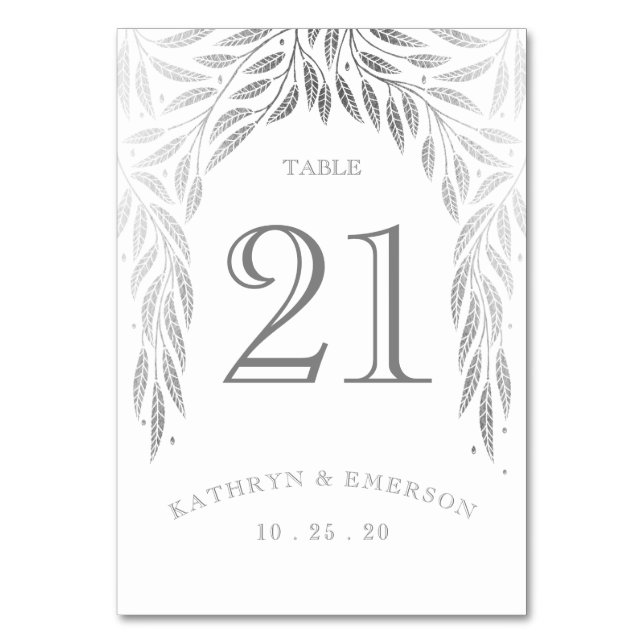 Under Willows Bröllop Bord-kort Faux Silver Bordsnummer (Framsidan)