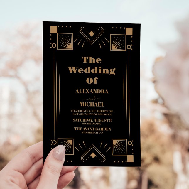 Underbar 1920-talet Bröllop i Luxury Guld Art Deco Inbjudningar (Skapare uppladdad)