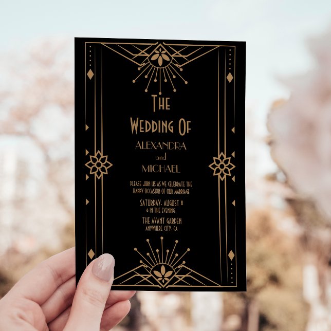 Underbar 1920-talet Bröllop i Luxury Guld Art Deco Inbjudningar (Skapare uppladdad)