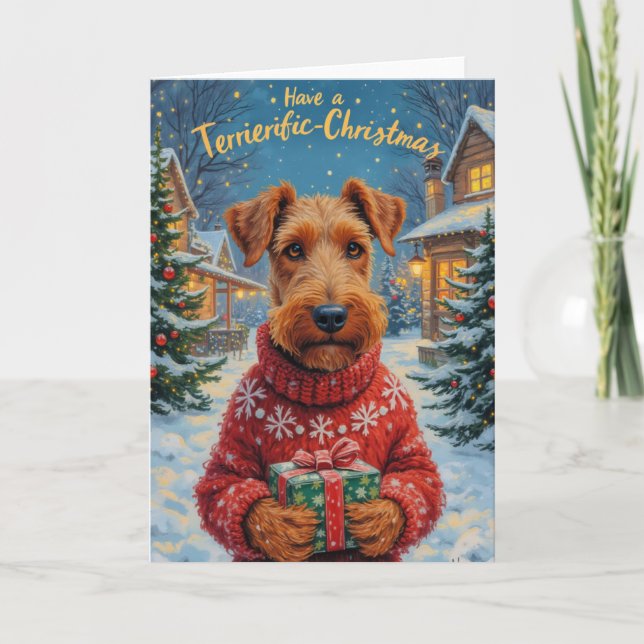 Underbar Airedale Terrier Julhälsning Kort (Framsida)