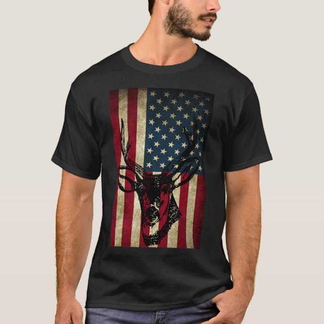 Underbar amerikansk Flagga Patriotic Hjort Hunting T Shirt (Framsida)