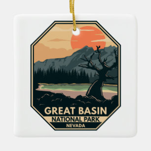 Underbar bäckennationalpark Retro Emblem Julgransprydnad Keramik