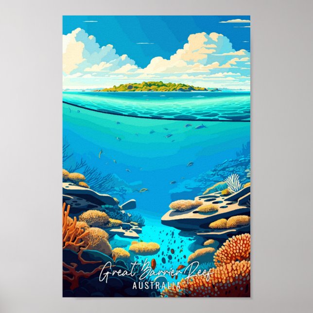 Underbar Barrier Reef Australia-reseillustration Poster (Framsidan)