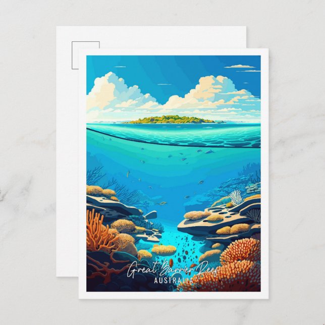 Underbar Barrier Reef Australia-reseillustration Vykort (Fram/baksida)