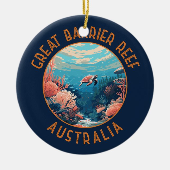 Underbar Barrier Reef Australia Retro Distress Art Julgransprydnad Keramik (Framsidan)