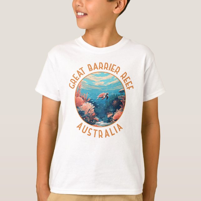 Underbar Barrier Reef Australia Retro Distress Art T Shirt (Framsida)
