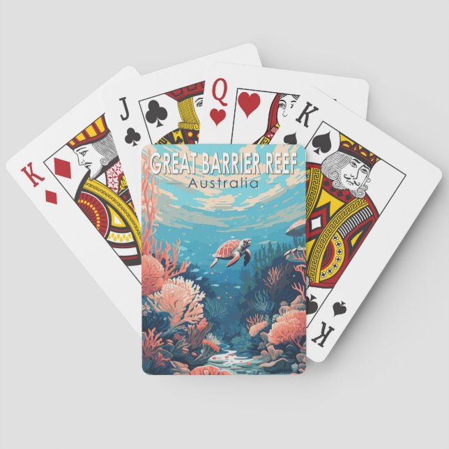 Underbar Barrier Reef Australia Travel Art Vintage Casinokort (Baksidan)
