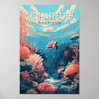 Underbar Barrier Reef Australia Travel Art Vintage