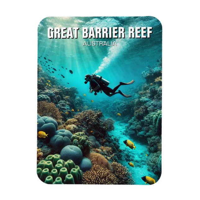 Underbar Barrier Reef Scuba Diver Magnet (Vertikal)