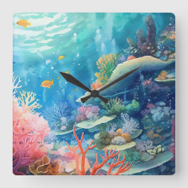 Underbar Barrier Reef Watercolor Fyrkantig Klocka