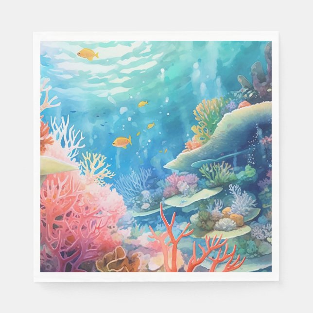 Underbar Barrier Reef Watercolor Pappersservett (Framsidan)