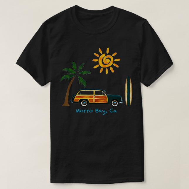 Underbar Beach Woodie Surfa Design för Morro Bay T Shirt (Design framsida)