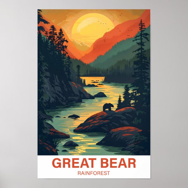 Underbar Bear Rainforest Canada Illustration Trave Poster (Framsidan)