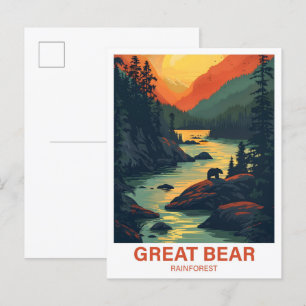 Underbar Bear Rainforest Canada Illustration Trave Vykort