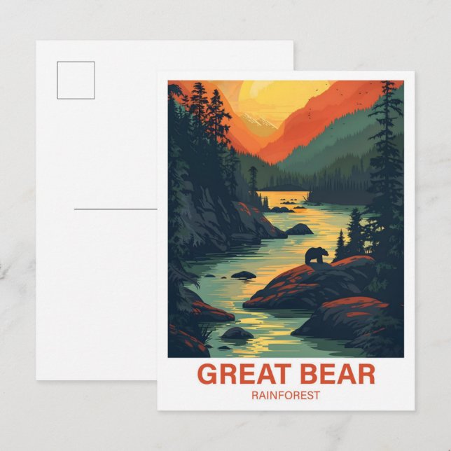 Underbar Bear Rainforest Canada Illustration Trave Vykort (Fram/baksida)