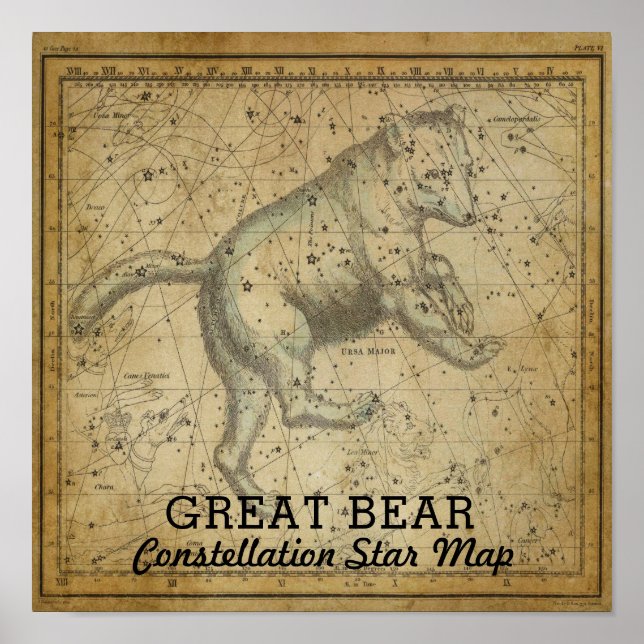Underbar Bear Ursa Major Constellation Star Karta Poster (Framsidan)