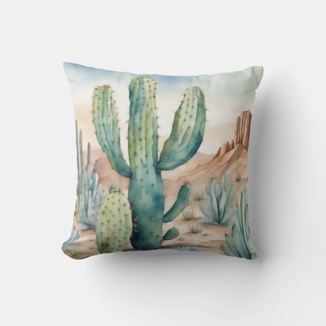 Underbar Beauty Watercolor Cactus Decorative Kudde (Framsida)