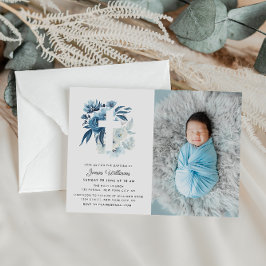 underbar blå blommigt Baptism-fotoinbjudan Inbjudningar