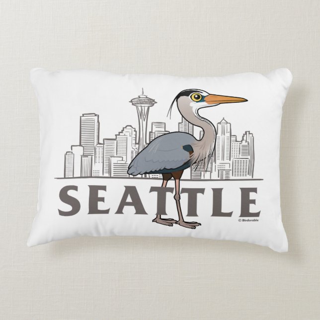 Underbar blå Heron i Seattle City Bird Prydnadskudde (Baksidan)