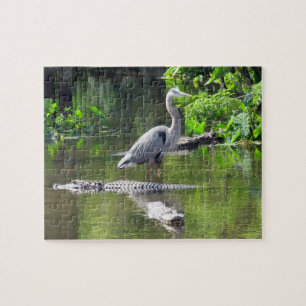 Underbar blå Heron och Krokodiler puzzle Pussel