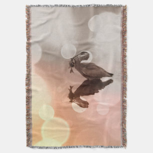 Underbar Blå Heron Sunrise Reflection Blanket Mysfilt