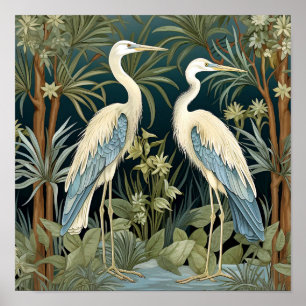 Underbar Blå Heron Vintage Stil Poster