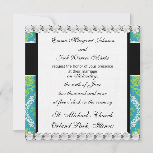 underbar blå kalkgrön och gräddknölskallig inbjudningar (Framsida)