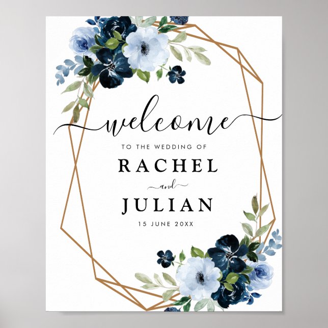 underbar blåfärgssymbol blommigt bröllop tecken poster (Framsidan)