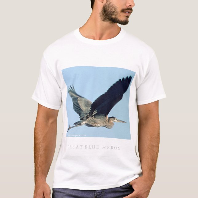 Underbar blåttHeron i flyg T-shirt (Framsida)