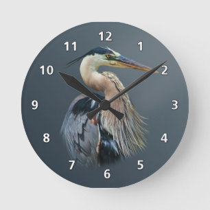Underbar blåttHeron Rund Klocka