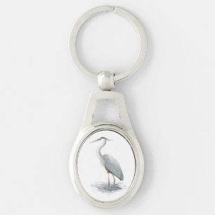 Underbar blåttHeronmetall Keychain Ovalt Silverfärgad Nyckelring