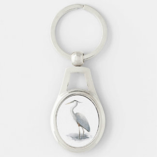 Underbar blåttHeronmetall Keychain Ovalt Silverfärgad Nyckelring