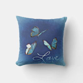 underbar Blue Butterflies Valentines Day Pillow Kudde