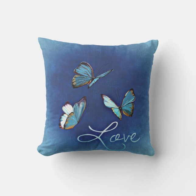 underbar Blue Butterflies Valentines Day Pillow Kudde (Framsida)
