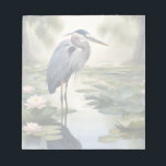 Underbar Blue Heron Anteckningsblock<br><div class="desc">Bilden är en blek återgivning av en Underbar blå Heron som vingar i en udda fullt av vatten lilies omgiven av villigt träd. Underbara Blue Heron är en AI-genererad bild av vilda djur av en av många fågelarter.</div>