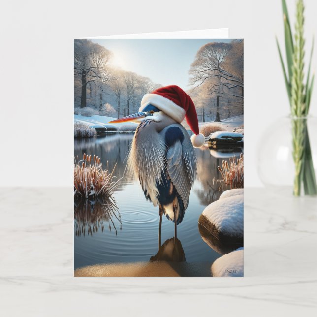 UNDERBAR BLUE HERON CHRISTMAS - WILDLIFE WINTER HELGKORT (Framsida)